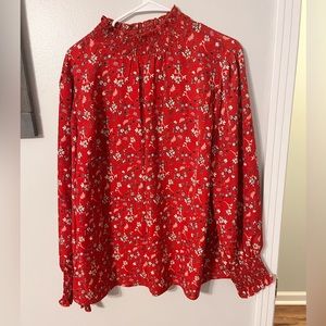 Red floral long sleeve blouse